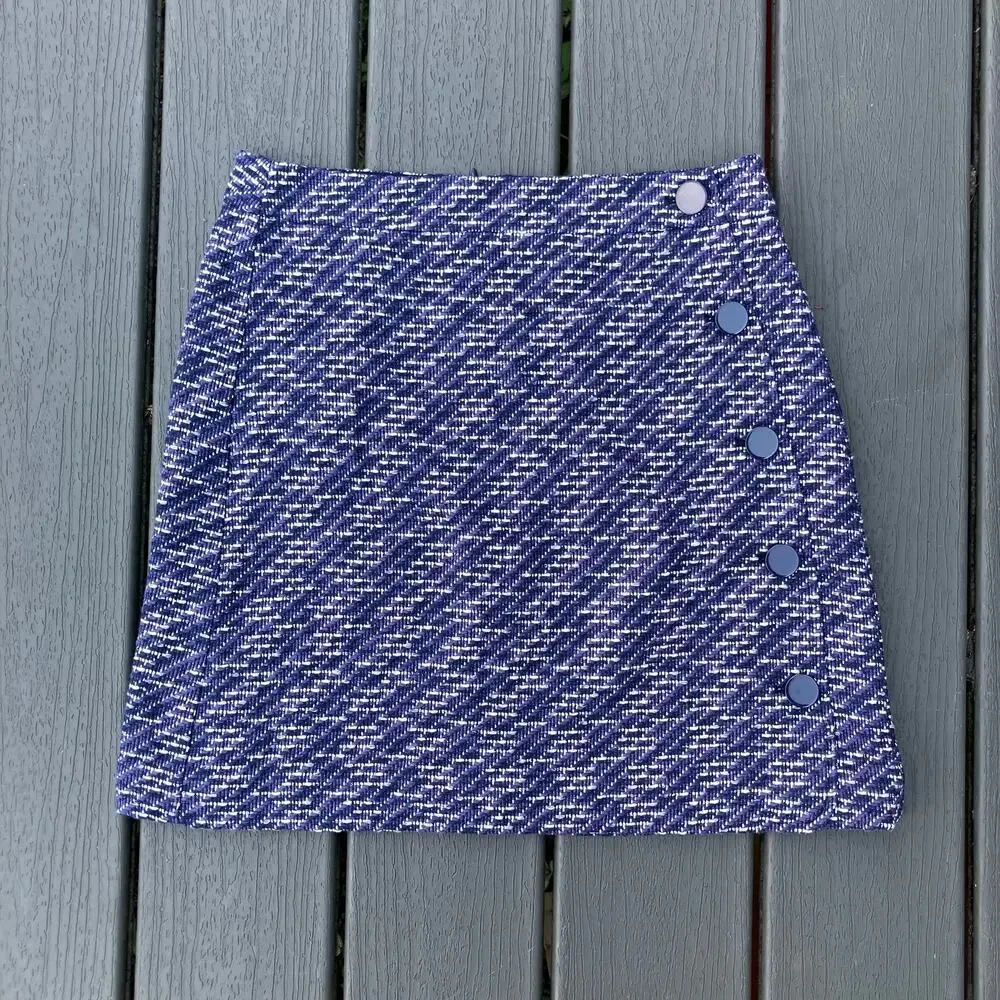 LOFT woven purple blue side button short straight skirt, preppy dark academia